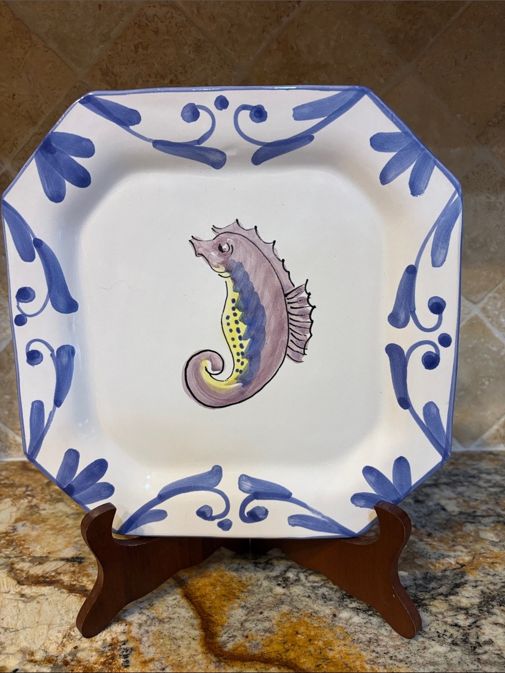 Vietri "Seafood Buffet" Seahorse Octagonal Wall Plate- Italy